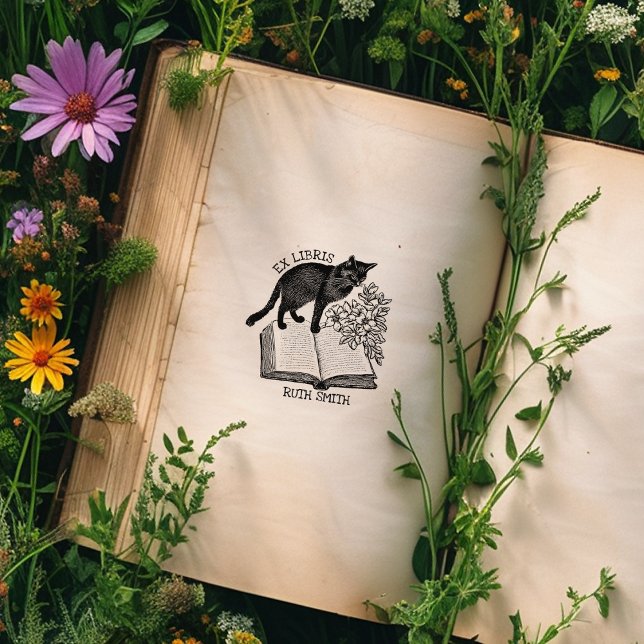 Sello De Caucho Ex Libris Floral Personalizado Libro de Gato Vinta (Subido por el creador)