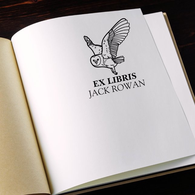 Sello De Caucho Ex Libris Flying Barn Owl Bookplate Name (ex libris flying barn owl)