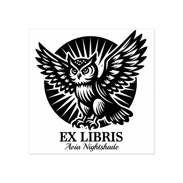 Sello De Caucho Ex Libris - Lechuza Bibliotecaria (Impresión)
