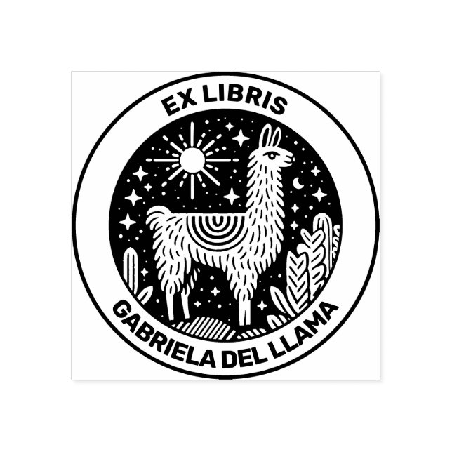 Sello De Caucho Ex Libris - Llama (Impresión)