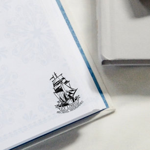 Sello De Caucho Ex libris moderno de barco Biblioteca náutica Libr