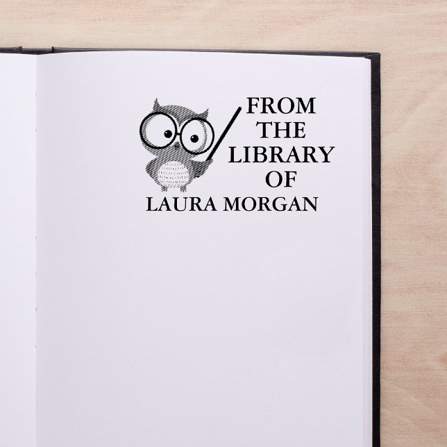 Sello De Caucho Ex Libris Nombre Personalizado Búho Bonito Exlibri (From The Library Of Cute Owl Stamp)
