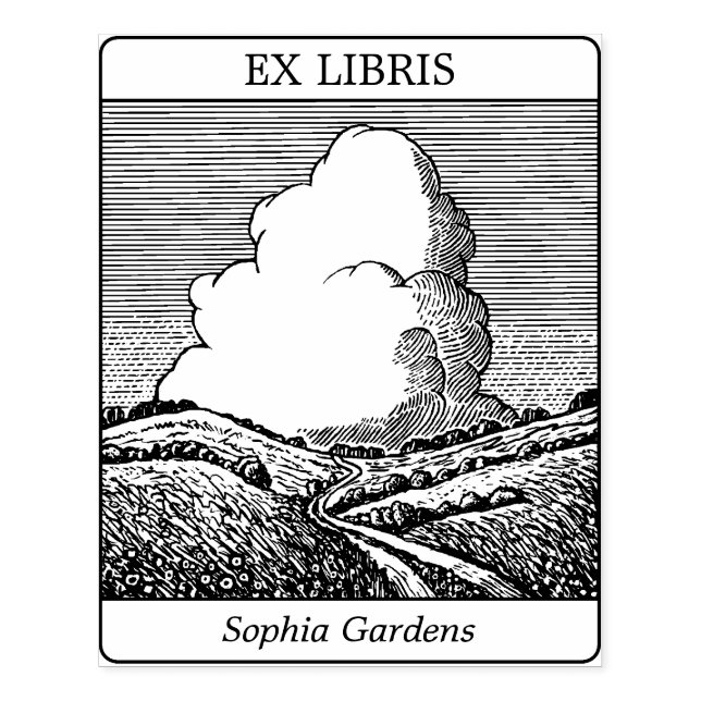 Sello De Caucho Ex Libris - Paisaje imaginario con Cloud v2 (Impresión)