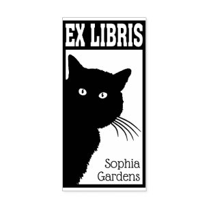 Sello De Caucho Ex Libris Peeping Black Cat