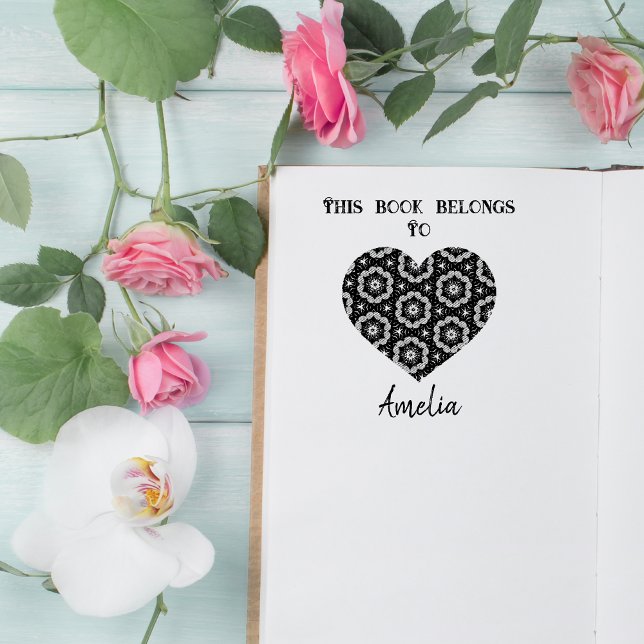 Sello De Caucho Ex libris personalizado con corazón de amor (Show your books some love with a cute personalised love heart bookplate stamp)