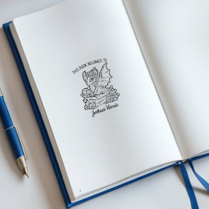 Sello De Caucho Ex libris personalizado de dragón bebé de fantasía