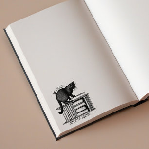Sello De Caucho Ex Libris personalizado, libro de gatos vintage