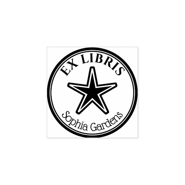 Sello De Caucho Ex Libris Redondo - Estrella Contorneada (Impresión)