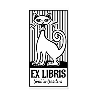 Sello De Caucho Ex Libris - Retro Cat v2