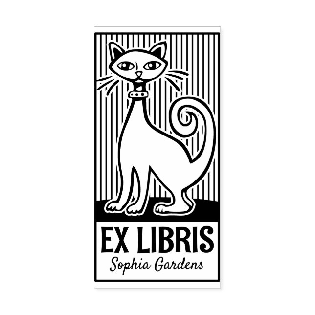 Sello De Caucho Ex Libris - Retro Cat v2 (Impresión)