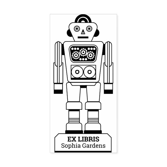 Sello De Caucho Ex Libris - Robot Librarian v2 (Impresión)