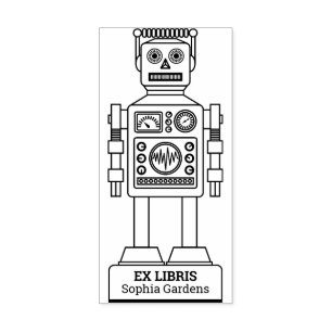Sello De Caucho Ex Libris - Robot Librarian v3