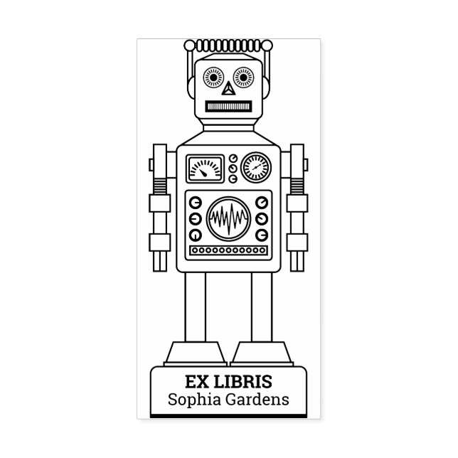 Sello De Caucho Ex Libris - Robot Librarian v3 (Impresión)