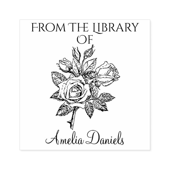 Sello De Caucho Ex libris rosa vintage monograma (Impresión)