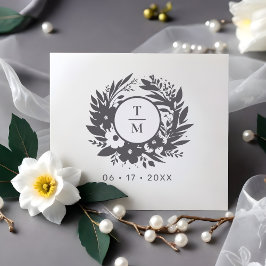 Sello De Caucho Exquisite Wedding Wildflowers Wreath Initials
