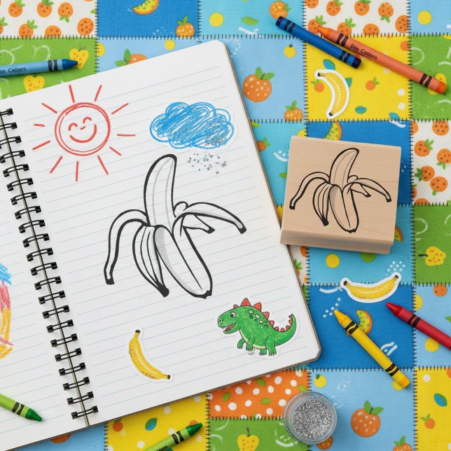 Sello De Caucho Exquisito arte bananero grabado (Fun etched banana wooden art stamp for crafts and creative projects.)