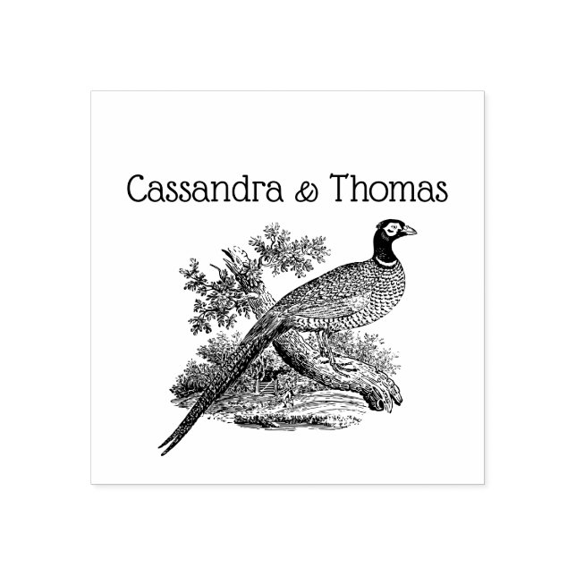 Sello De Caucho Faisán Antiguo Nombre de Pareja de Aves de Caza Di (Impresión)