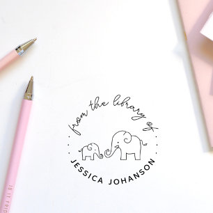 Sello De Caucho Familia Cute Elephant De La LIbrary Del Libro