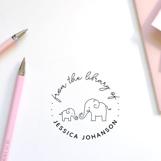 Sello De Caucho Familia Cute Elephant De La LIbrary Del Libro (Subido por el creador)