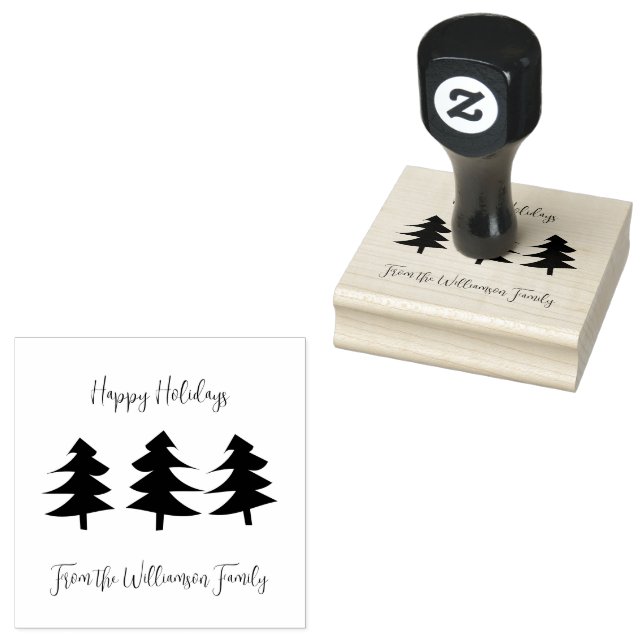 Sello De Caucho Familia navideña de tres árboles (Sellado)