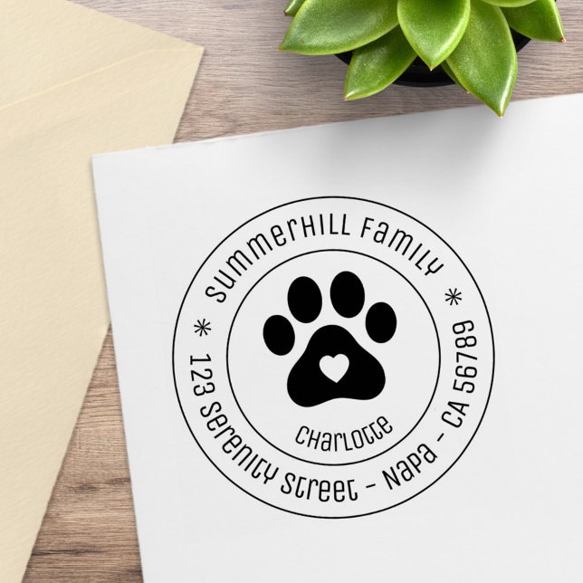 Sello De Caucho Family Name Pet Paw Print Round Address (Subido por el creador)