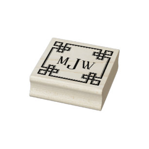 Sello De Caucho Fancy Greek Key Frame Monogram Rubber Stamp