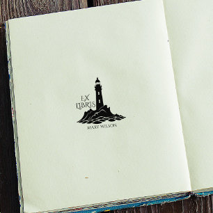 Sello De Caucho Faro Moderno Ex Libris Biblioteca Personalizada