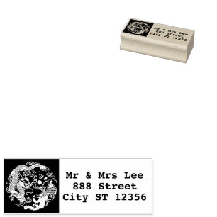 Sello De Caucho Favor de Boda Chino con Dragón Rojo y Fénix de Oro