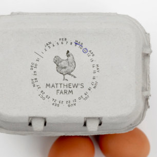 Sello De Caucho Fecha redonda del mes granja de huevos de pollo rú