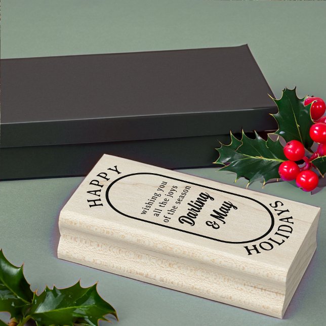 Sello De Caucho Felices Fiestas Lozenge Estilo Lozenge Estilo Leye (Happy Holidays stamp from Rounded Lozenge Photo Collage collection)