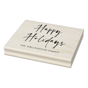 Sello De Caucho Felices Fiestas, Moderno Guión de Regalo Familia
