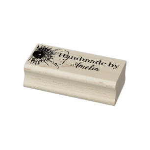 Sello De Caucho Feliz Daisy "hecho a mano por"