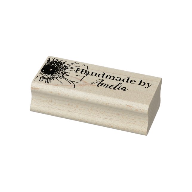 Sello De Caucho Feliz Daisy "hecho a mano por" (Sello)