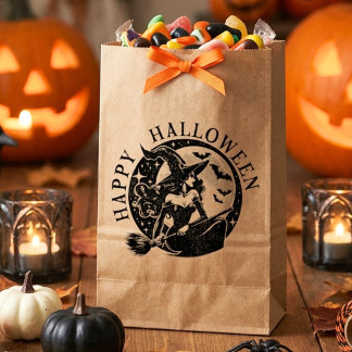 Sello De Caucho Feliz Halloween Bruja Vintage Retro