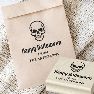 Sello De Caucho Feliz Halloween calavera espeluznante nombre o tex