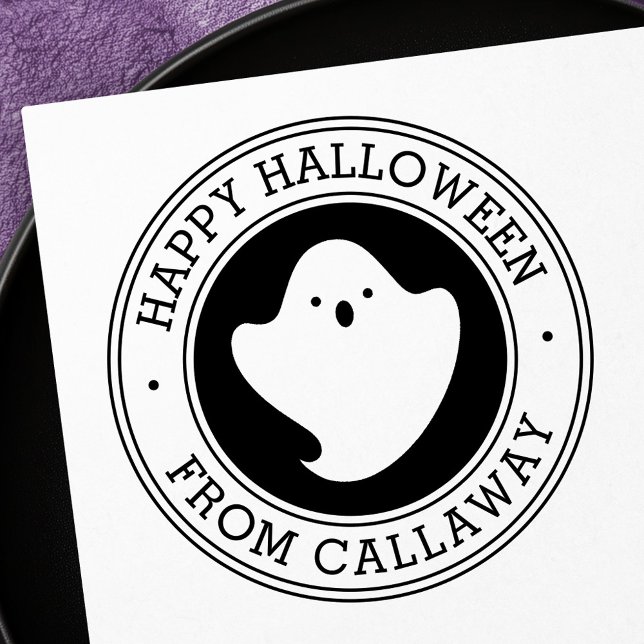 Sello De Caucho Feliz Halloween lindo kawaii nombre personalizado  (Happy Halloween cute kawaii ghost custom name Rubber Stamp)