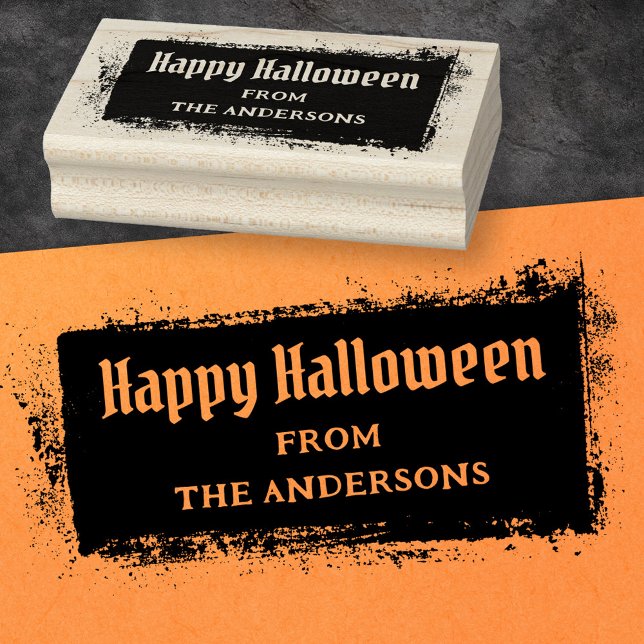 Sello De Caucho Feliz Halloween nombre personalizado sucio grunge (Happy Halloween custom name dirty gritty grunge Rubber Stamp)