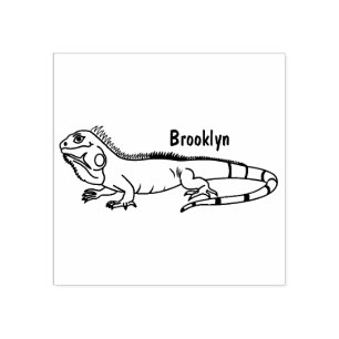 Sello De Caucho Feliz ilustracion personalizado de iguana verde
