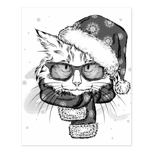 Sello De Caucho Feliz Navidad al gato blanco (Impresión)