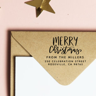 Sello De Caucho Feliz Navidad desde la dirección de regreso famili