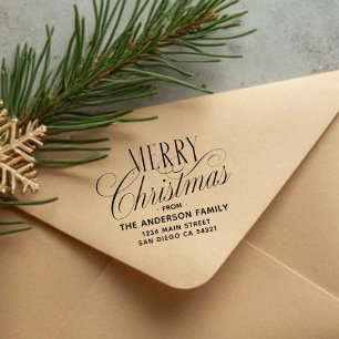 Sello De Caucho Feliz Navidad Dirección de Retorno Letra Caligráfi
