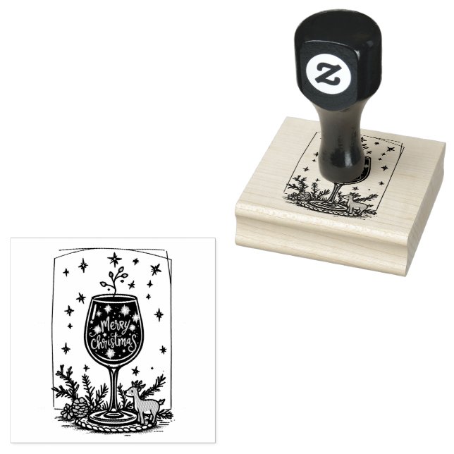 Sello De Caucho Feliz Navidad en un vaso de vino (Sellado)