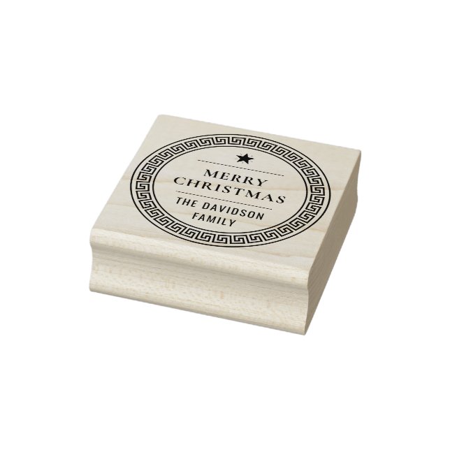 Sello De Caucho Feliz Navidad Familia moderna Nombre Meander Grieg (Sello)
