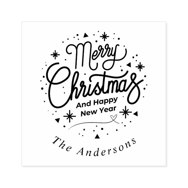 Sello De Caucho Feliz Navidad Feliz Año Nuevo Moderno Elegante (Impresión)