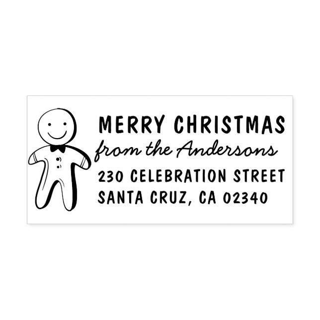Sello De Caucho Feliz Navidad Gingerbread Man Return Address (Impresión)