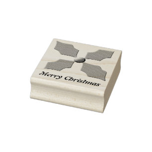Sello De Caucho Feliz Navidad Holly Personalizado Wood Art Stamp