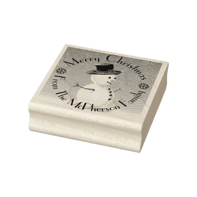 Sello De Caucho Feliz Navidad, más tu apellido, muñeco de nieve (Sello)