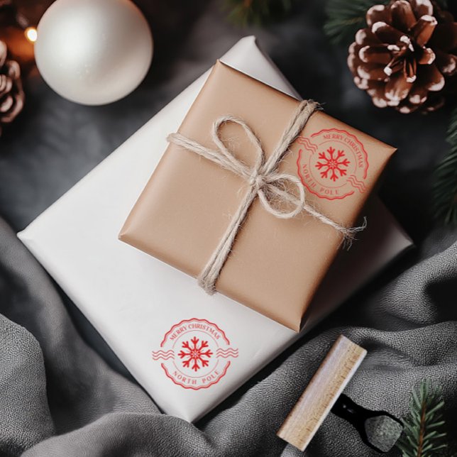 Sello De Caucho Feliz Navidad Polo Norte Rojo Clásico (Merry Christmas North Pole Red Classic Rubber Stamp)
