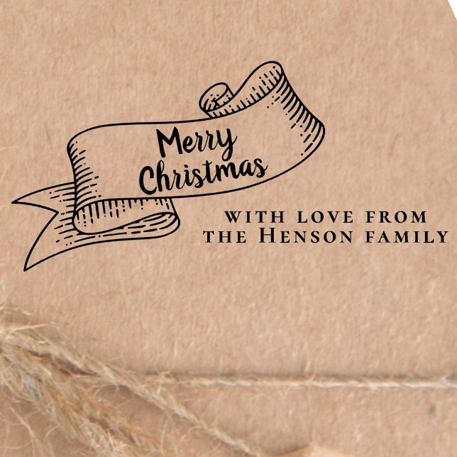 Sello De Caucho Feliz Navidad Rustic Ribbon Family Saludo (Subido por el creador)