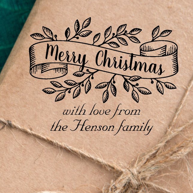 Sello De Caucho Feliz Navidad Rustic Ribbon Family Saludo (Subido por el creador)